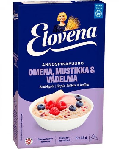 Annospikapuuro Elovena Hetki Omena-mustikka-vadelma 12x35g