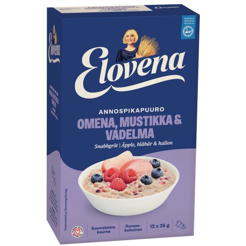 Annospikapuuro Elovena hetki omena-mustikka-vadelma 210g 6kpl