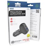 Autolaturi Wave Pikalataava USB-C/USB-A (45W+18W), Musta