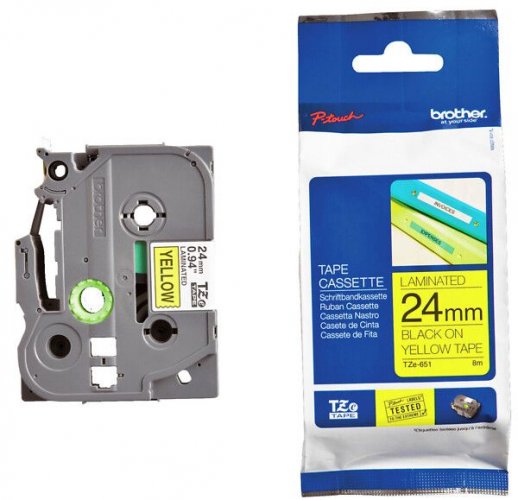 Brother tarranauha TZe-651 24mm/8m musta/keltainen