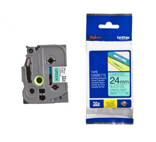 Brother tarranauha TZe-751 24mm/8m musta/vihreä