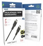Datakaapeli Wave 100w 3m USB-C/ USB-C musta