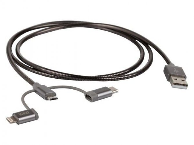 Datakaapeli Wave 3in1 USB-A USB-C/MicroUSB/Lightning 1m