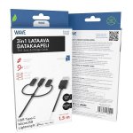 Datakaapeli Wave 3in1 USB Type-C USB-C/MicroUSB/Lightning 1,5m