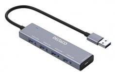 Deltaco USB-A hub 4xType A naaras 1xUSB-A uros