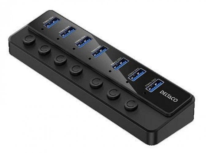 Deltaco USB-A hub, 7xType A naaras Hub - 7 porttia, musta UH-739