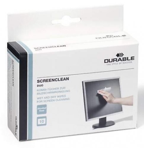 Durable Screenclean DUO 10 paria märkä/kuiva pyyhkeit