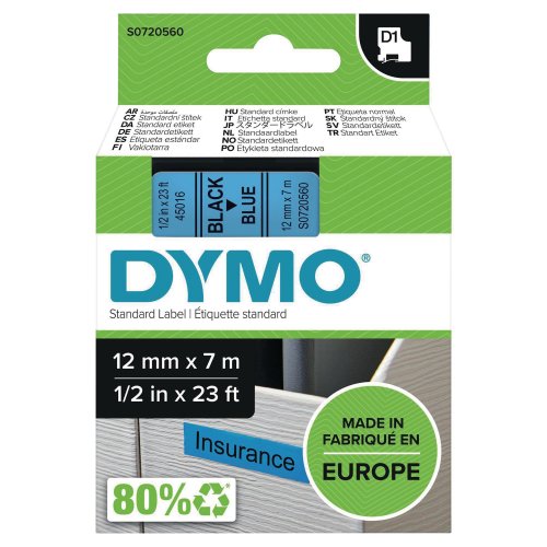 Teippi Dymo s0720560 d1 12mm musta/sin