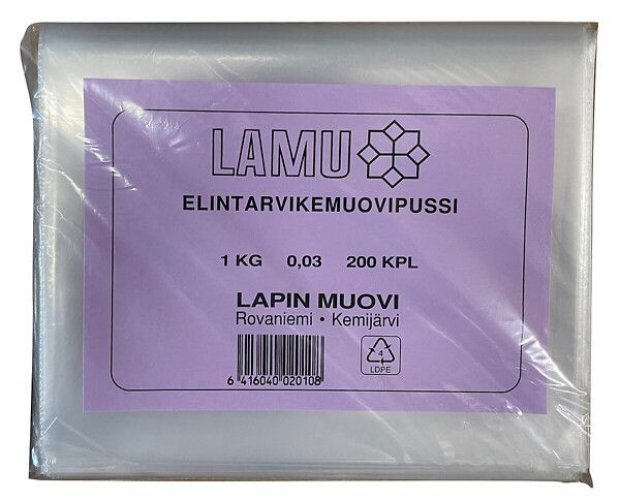 Elintarvikepussi LDPE säilytys/pakastus 1kg 170x270mm 30mic (0,03) 200kpl