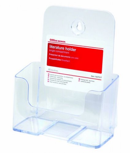 135148 Esiteteline Office Depot A5 on läpinäkyvä kirkas kestävä ja tyylikäs A5-kokoisille esitteille sopiva esittelyteline julkisiin tiloihin. Esitetelineeseen sopivat hyvin mainokset, ohjeet, esitteet ja ruokalistat.