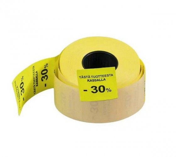 Etiketti Hinnoittelukoneen 29x28mm Keltainen, Tästä tuotteesta -30% kassalla