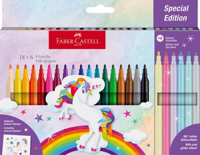 Huopakynä Faber-Castell yksisarvinen 18+6 väriä sarja