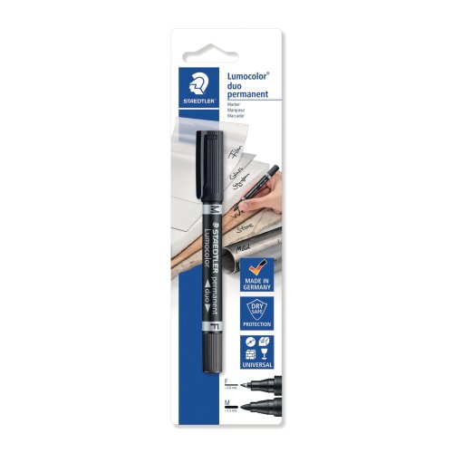 Huopakynä Staedtler duo 348 kaksipäinen permanent pyöreä 0,6/1,5mm blisteri must