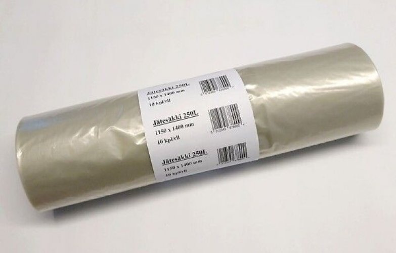 Jätesäkki LDPE kirkas 250L 1150x1400mm 60mic