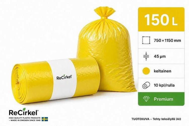 Jätesäkki Premium LDPE 150L keltainen 750x1150mm 45mic