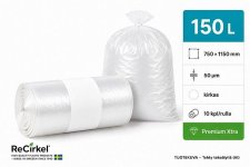 Jätesäkki Premium LDPE 150L kirkas 750x1150mm 50mic 10kpl