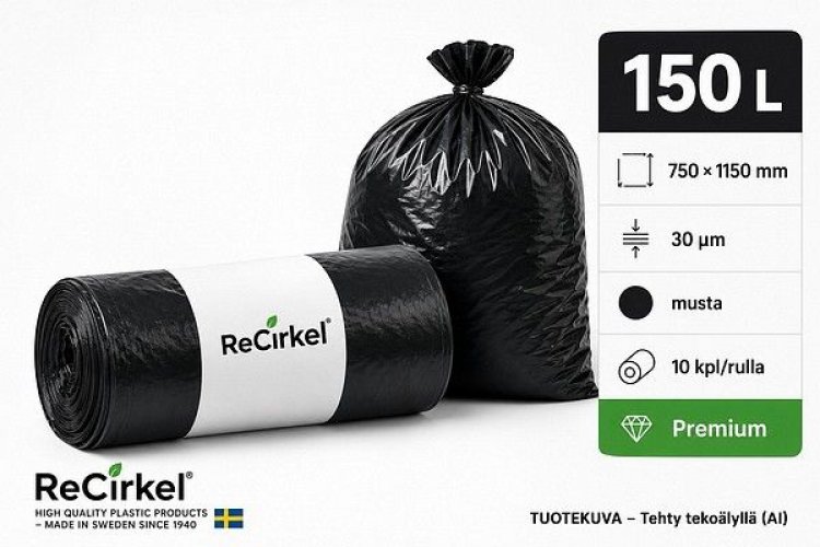 Jätesäkki Premium LDPE 150L musta 750x1150mm 30mic