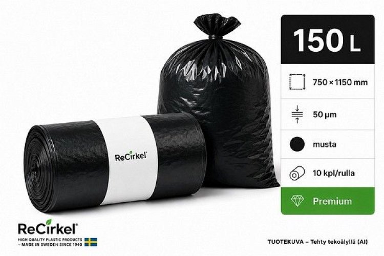Jätesäkki Premium LDPE 150L musta 750x1150mm 50mic