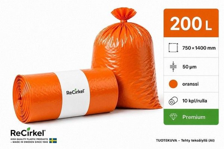 Jätesäkki Premium LDPE 200L oranssi 750x1400mm 50mic