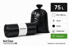 Jätesäkki Premium LDPE 75L musta 650x900mm 25mic 20kpl