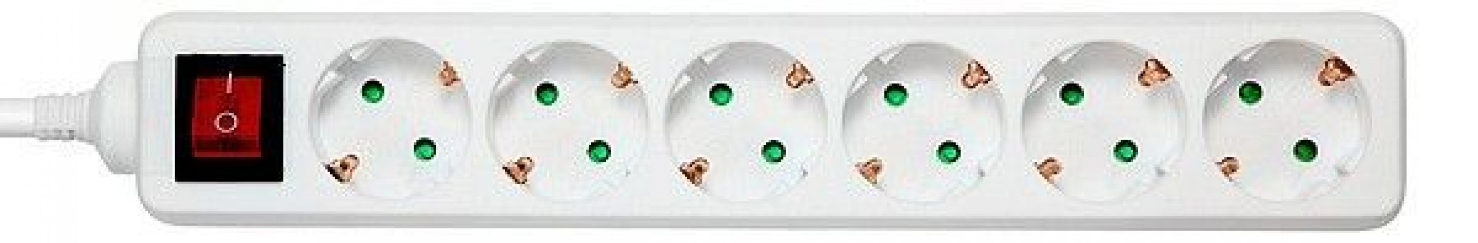 Jatkojohto 6-os/3m kytkimellä maadoitettu valkoinen