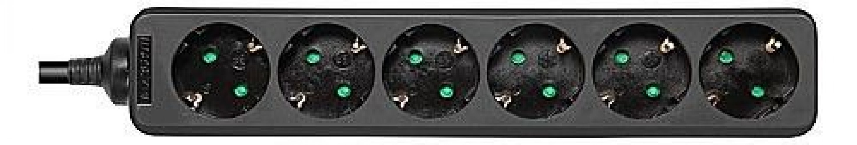 Jatkojohto 6-osainen 10m musta maadoitettu