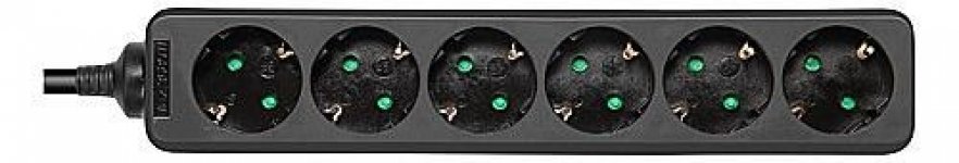 Jatkojohto 6-osainen 10m musta maadoitettu