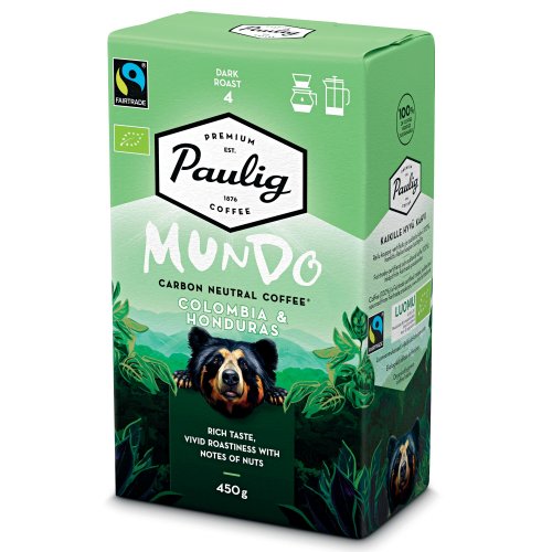 Kahvi Paulig mundo kolumbia & honduras luomu suodatinjauhatus tumma paahto 450g