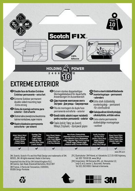 Ruban de fixation Extrême pour extérieur Scotch-Fix™ PT1100-1915-P, 19 mm x  1,5 m, 1 rouleau/paquet