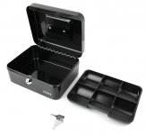 Kassalipas musta 20x16,7x9cm lukko 2 x avain, kolikkoteline