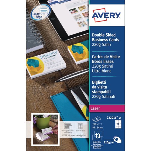 Käyntikortti Avery c32016 85 x 54mm satiini 220g 250kpl