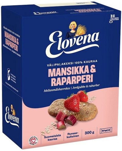 Keksi Elovena 100% kauraa 10x30g mansikka-raparperi
