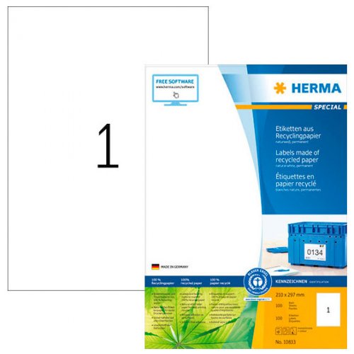 Tarra-arkki Herma Special 10738 A4/1-os kierrätysmateriaali 210x297mm 80ark