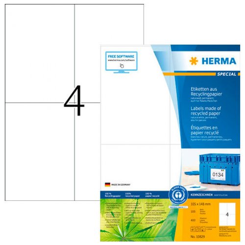 Tarra-arkki Herma Special 10829 A4/8-os kierrätysmateriaali 105x148mm 100ark