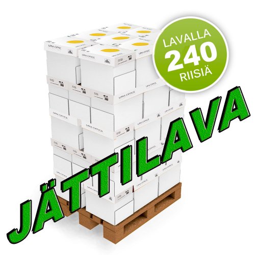 Kopiopaperi jättilava A4 valkoinen kotimainen tarjous hintaan lavalla 240 riisiä 48 laatikkoa laatikossa 5 riisiä hyvä ja laadukas valkoinen paperi edullisesti 
