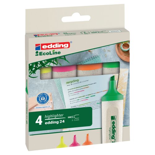 Korostuskynä Edding ecoline 24 viisto 2-5mm värilajitelma 4kpl