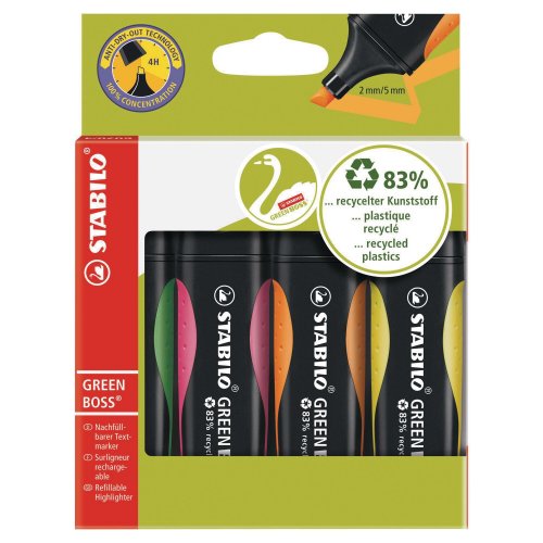 Korostuskynä Stabilo green boss viisto 2-5 mm värilajitelma 1 kpl=4 kynää 4kpl
