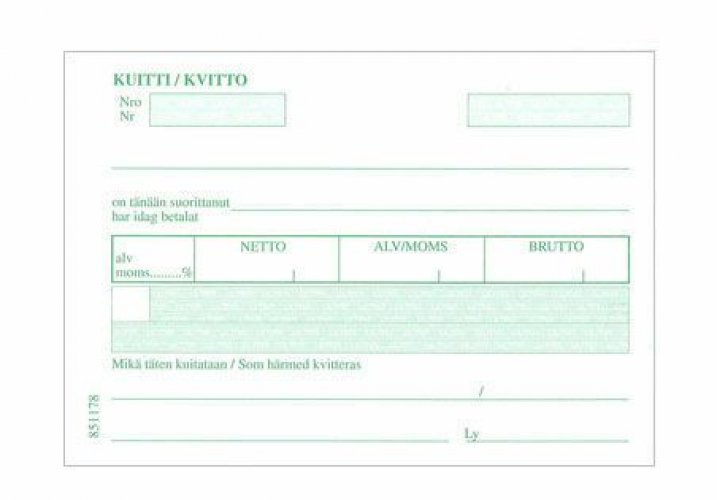 Kuittilomake A6 jäljentävä 2x50 sivua