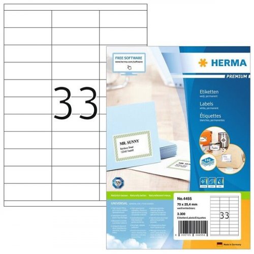 Laatikko Herma Premium 4455 A4/33-os 70x25,4 mm, 100 arkkia