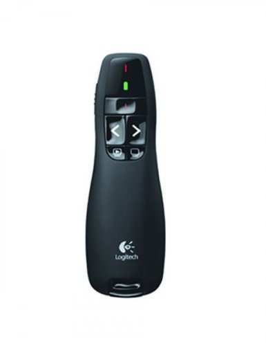821433 Laserosoitin Logitech Cordless R400 Presenter on langaton laadukas esityksien pitämiseen sopiva laserosoitin ja kaukosäädin. Kaukosäädin toimii jopa 15 metrin säteellä. Esityslaite toimii kahdella AAA-paristolla.