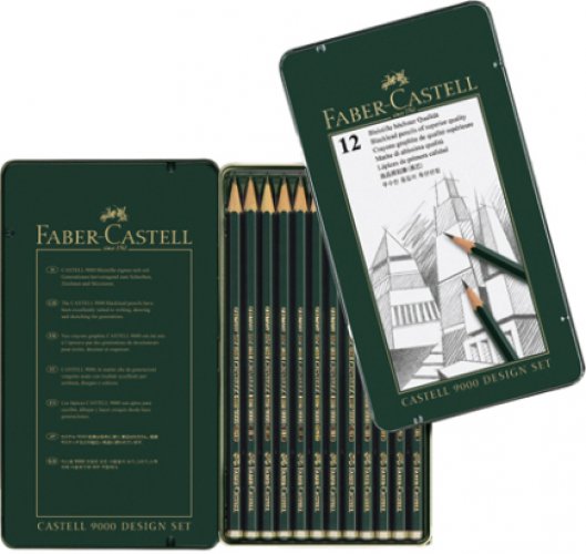 Lyijykynä Faber-Castell 9000 Design-Set 5B-5H, 12 eri lyijyn kovuutta
