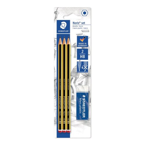 Lyijykynä Staedtler noris + kumi-setti blisteri 3kpl