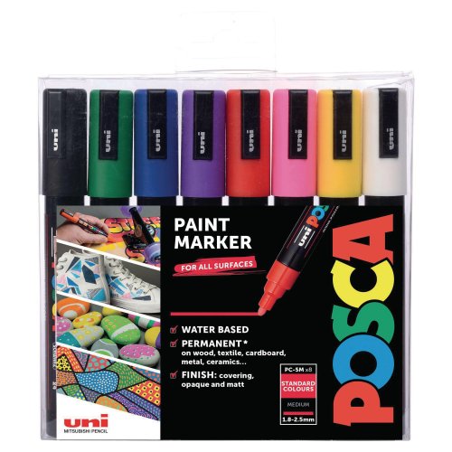 Maalikynä Uni posca pc-5m pyöreä 1-2mm värilajitelma 8kpl