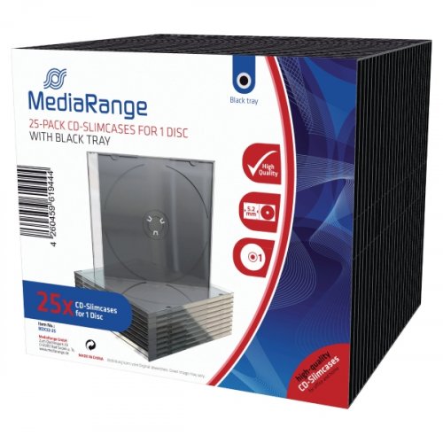 Mediarange cd-kotelo ohut kirkas/musta 25kpl