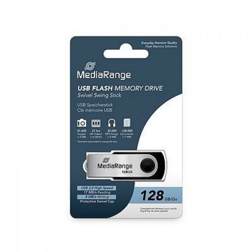 Muisti MediaRange USB 2.0 128GB musta/hopea swivel