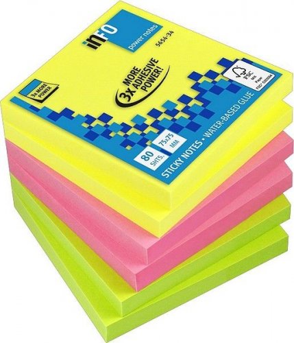 Muistilappu Info Notes Brilliant 75x75mm värilajitelma 6x100kpl