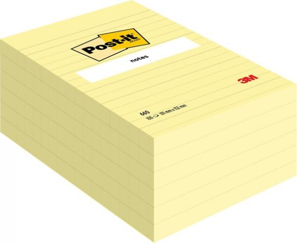 Muistilappu Post-it Canary Yellow 102x152mm viivat 6x100kpl