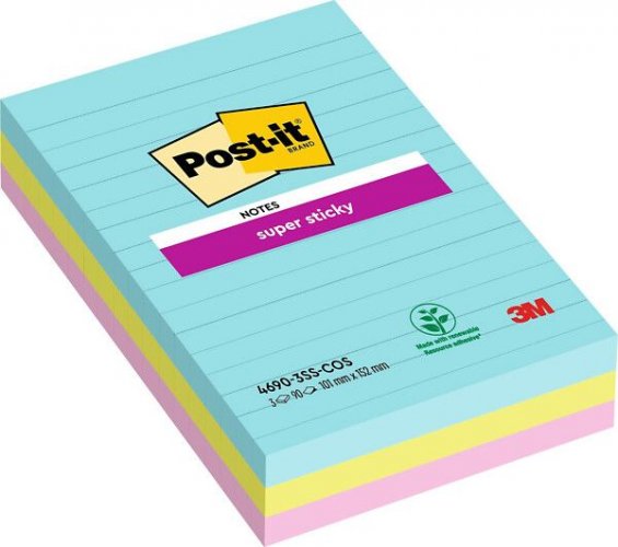 Muistilappu Post-it Cosmic 101x152mm viivat 3x90kpl