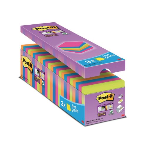 Muistilappu Post-it® super sticky 76 x 76mm värilajitelma 24kpl
