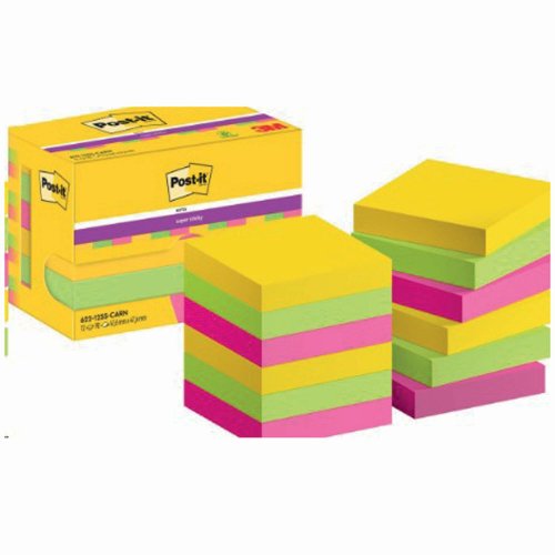 Muistilappu Post-it® super sticky carnival 47,6 x 47,6mm 12kpl